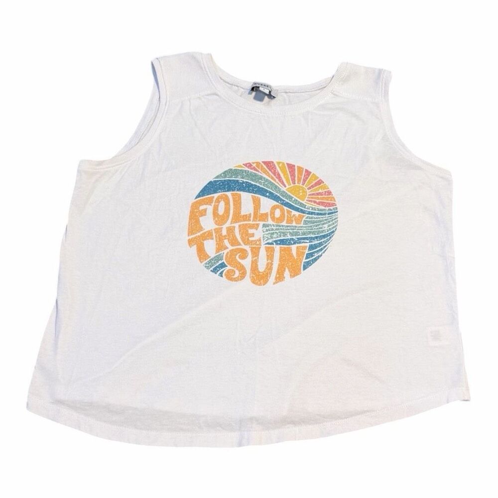 EVEREVE Women’s White “Follow the Sun” Graphic Tank Top Size Large - Picture 2 of 6